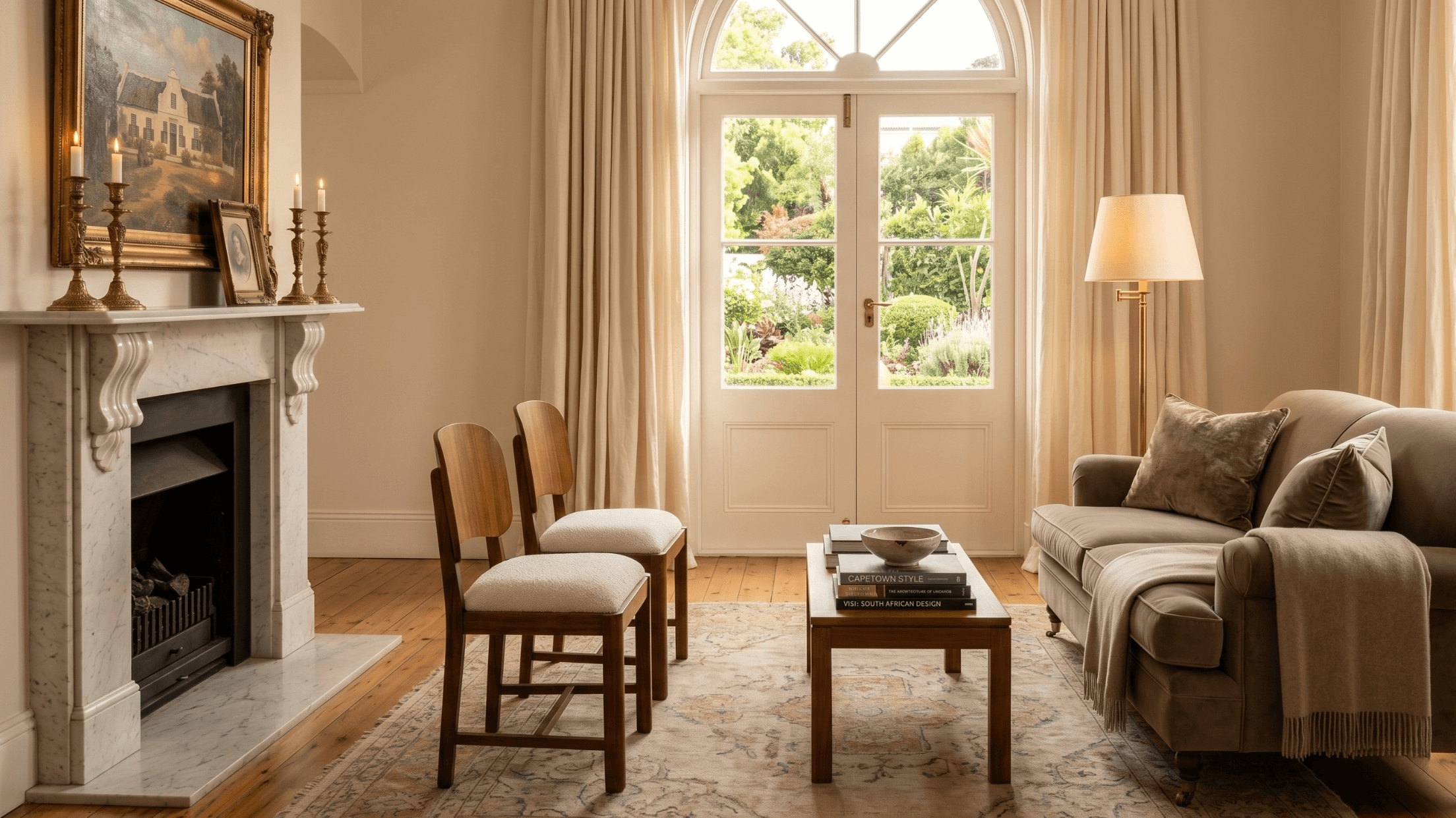 1950s Duros Occasional Chairs styled in a heritage-inspired dining room setting.